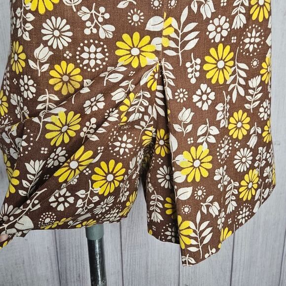 VTG 60s Handmade Brown|Yellow|White Flower Print Playsuit Romper, sz Small - Picture 3 of 8
